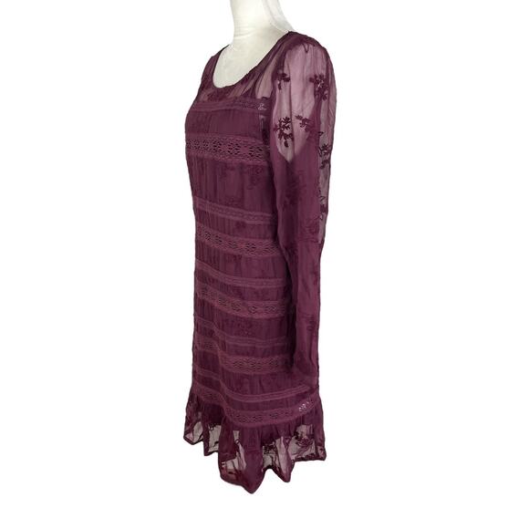 Sundance Poiret Lace Dress Wineberry Red Long Sleeve with Slip Size 16 NEW - Picture 5 of 12